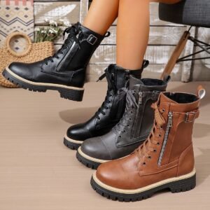 New Women's Solid Color Low Heel Middle Boots